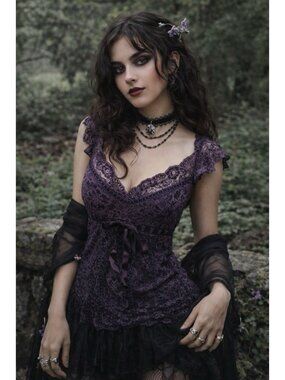 Y2k Vintage Ann Ferriday Lace Top Sz Medium Babydoll Coquette Whimsigoth Fairy